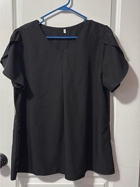 Black V-Neck Ruffle Sleeve Women's Top
